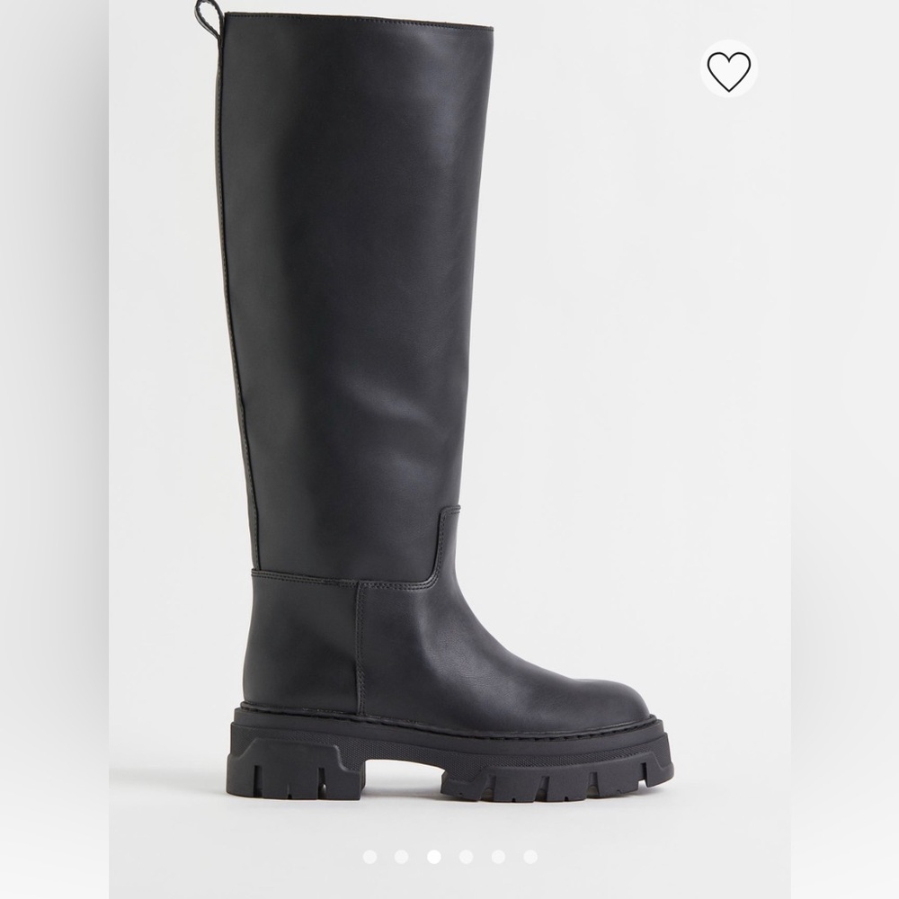 H&M faux leather lug sole knee boots